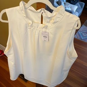 J Crew Crepe Ruffle Neck top sz XL Ivory